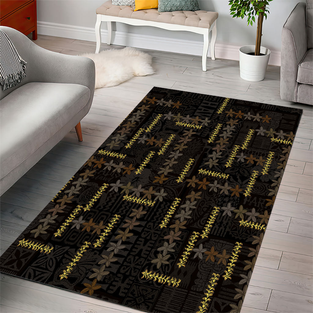 Hawaii Brown Plumeria Lei Black Area Rug Frangipani Floral Heritage Art