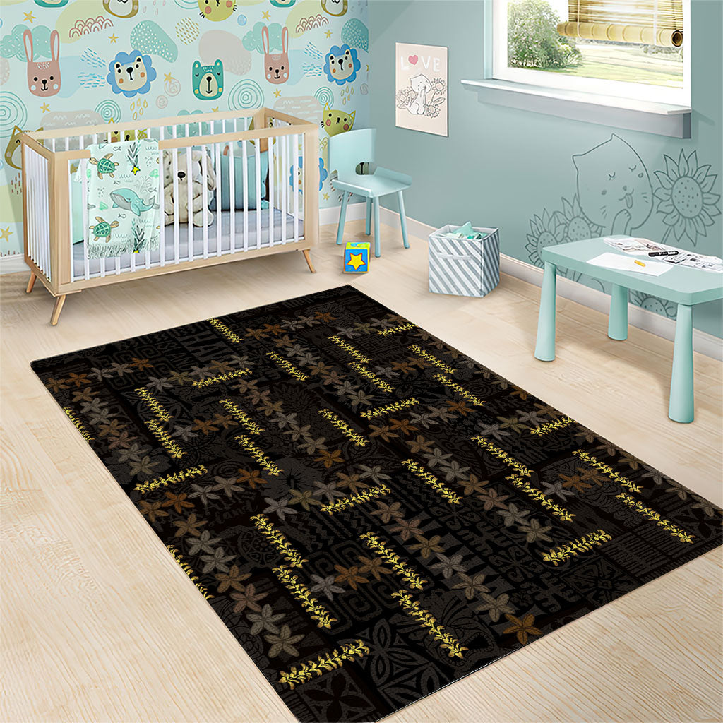 Hawaii Brown Plumeria Lei Black Area Rug Frangipani Floral Heritage Art