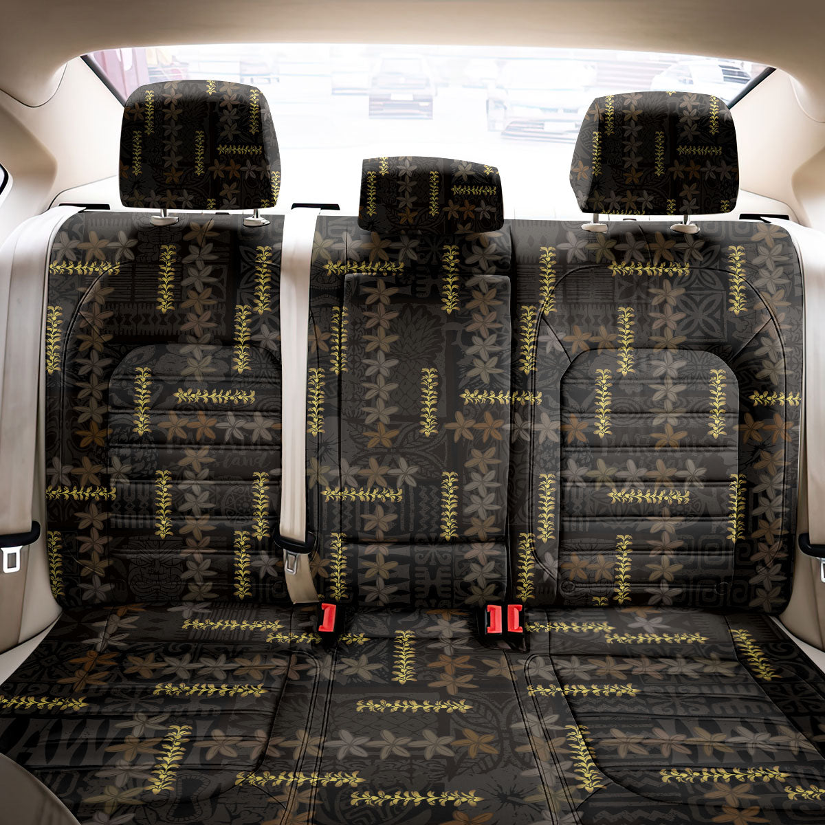 Hawaii Brown Plumeria Lei Black Back Car Seat Cover Frangipani Floral Heritage Art