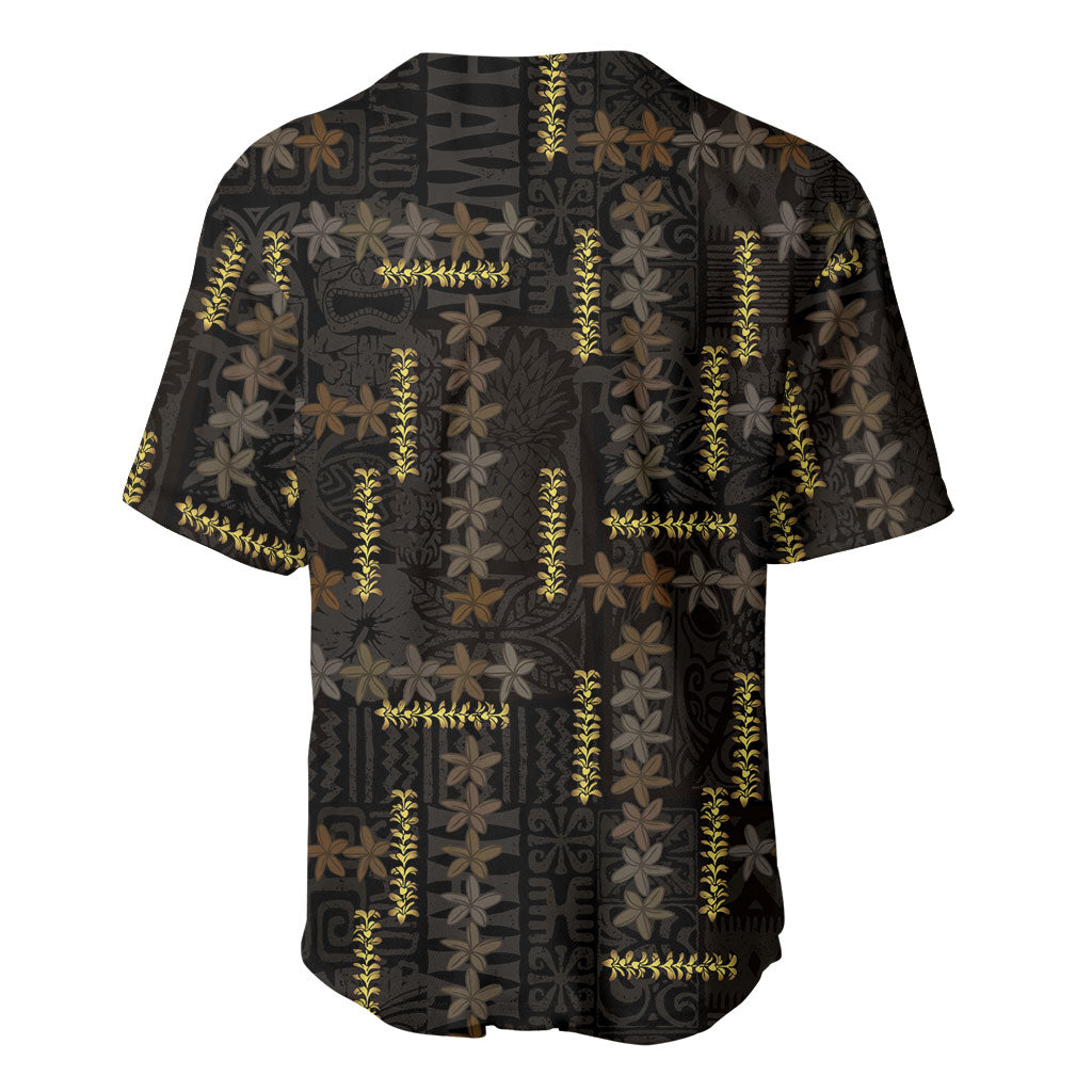 Hawaii Brown Plumeria Lei Black Baseball Jersey Frangipani Floral Heritage Art