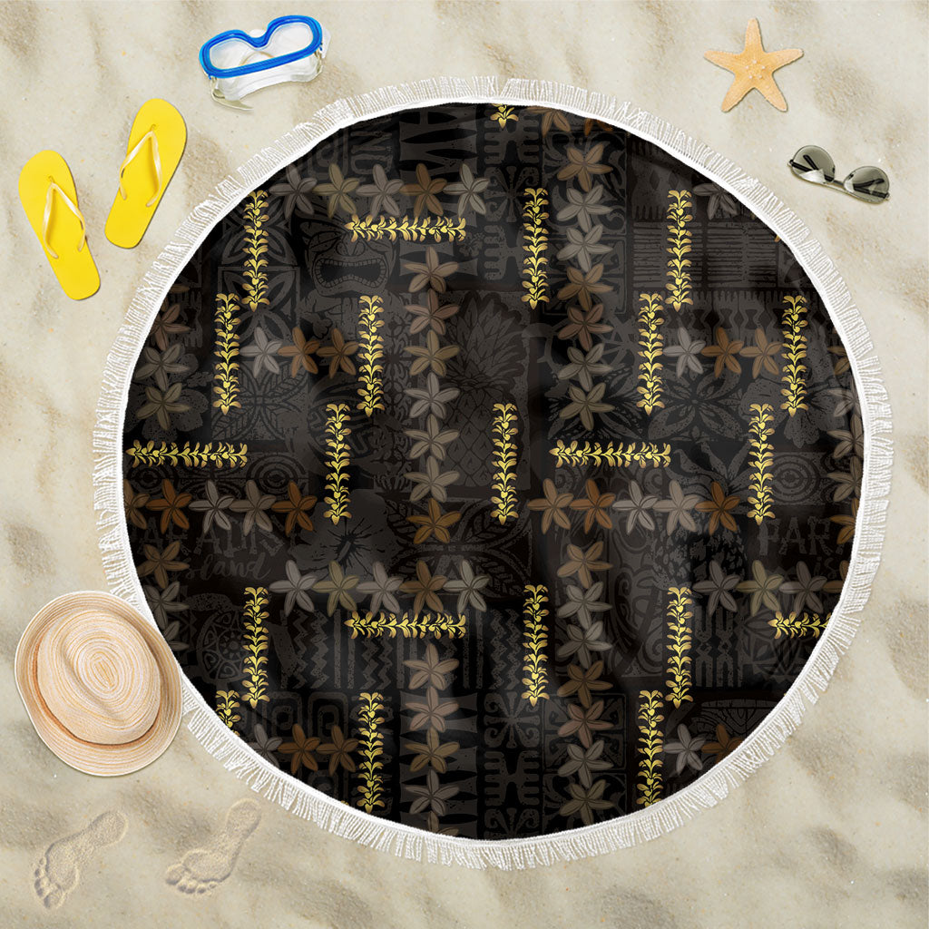 Hawaii Brown Plumeria Lei Black Beach Blanket Frangipani Floral Heritage Art
