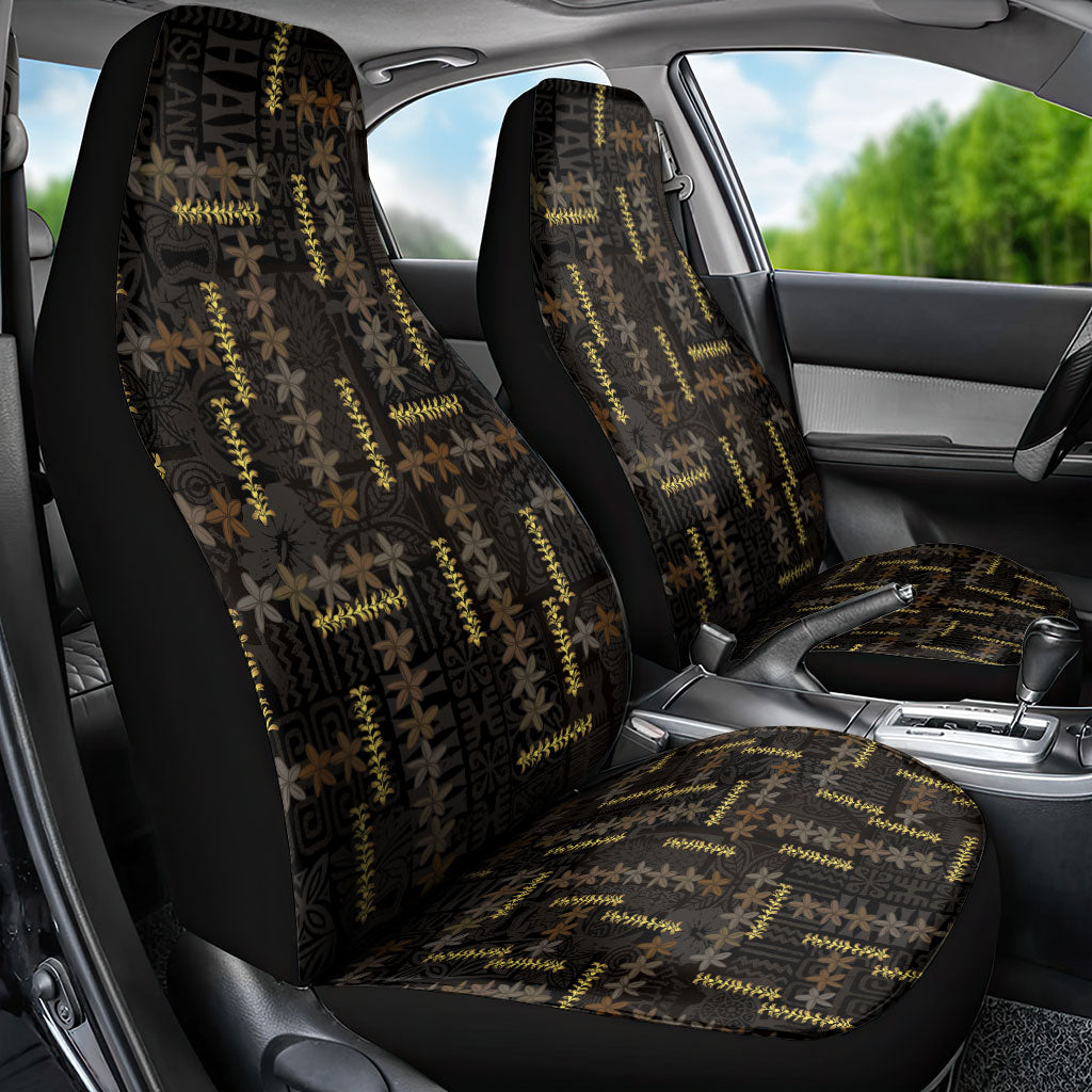 Hawaii Brown Plumeria Lei Black Car Seat Cover Frangipani Floral Heritage Art