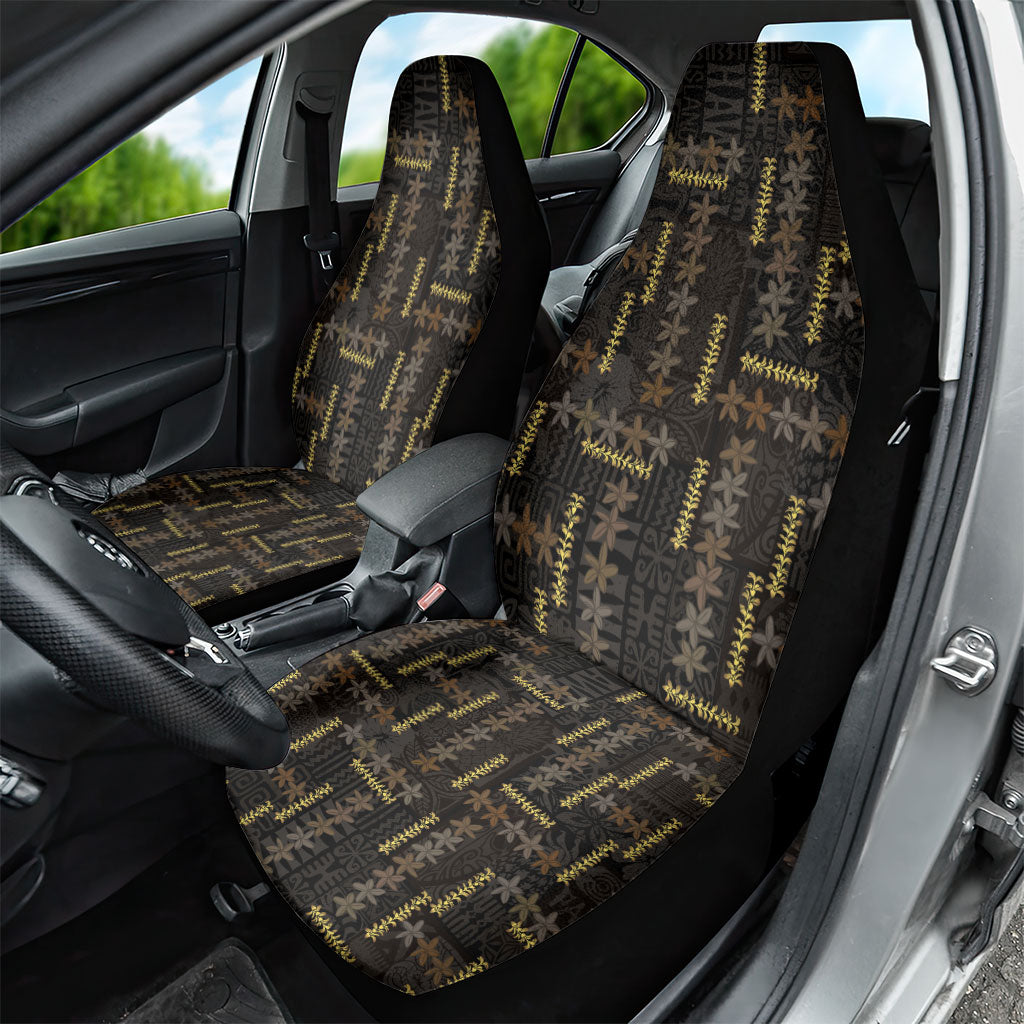 Hawaii Brown Plumeria Lei Black Car Seat Cover Frangipani Floral Heritage Art