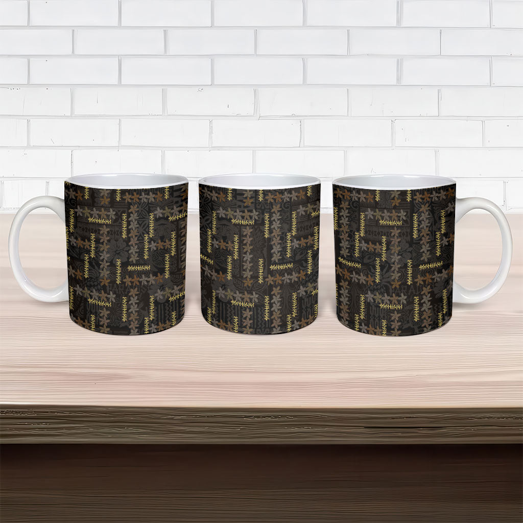 Hawaii Brown Plumeria Lei Black Ceramic Mug Frangipani Floral Heritage Art
