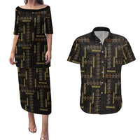Hawaii Brown Plumeria Lei Black Couples Matching Puletasi and Hawaiian Shirt Frangipani Floral Heritage Art