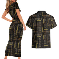 Hawaii Brown Plumeria Lei Black Couples Matching Short Sleeve Bodycon Dress and Hawaiian Shirt Frangipani Floral Heritage Art