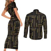 Hawaii Brown Plumeria Lei Black Couples Matching Short Sleeve Bodycon Dress and Long Sleeve Button Shirt Frangipani Floral Heritage Art