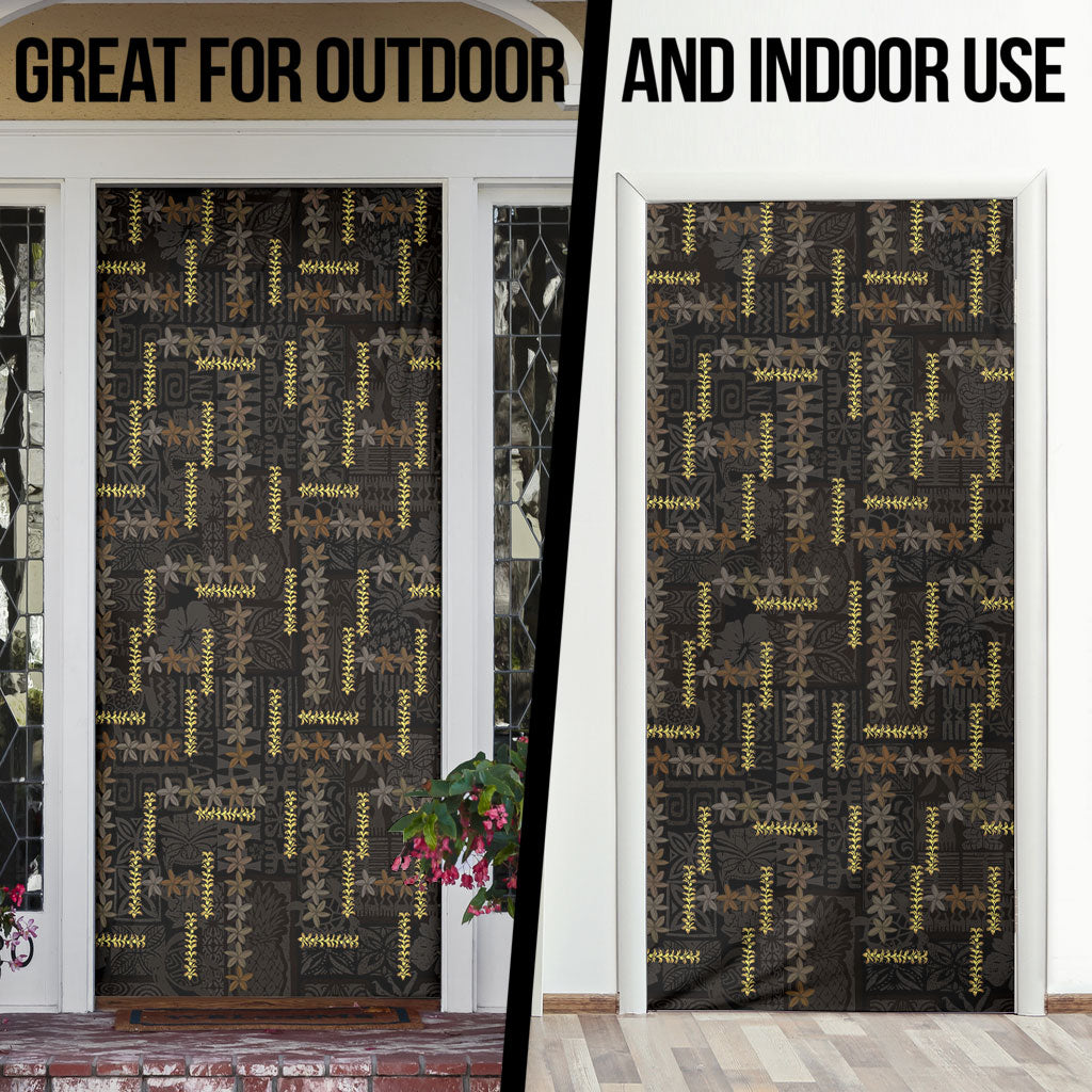 Hawaii Brown Plumeria Lei Black Door Cover Frangipani Floral Heritage Art