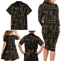 Hawaii Brown Plumeria Lei Black Family Matching Long Sleeve Bodycon Dress and Hawaiian Shirt Frangipani Floral Heritage Art
