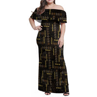 Hawaii Brown Plumeria Lei Black Family Matching Off Shoulder Maxi Dress and Hawaiian Shirt Frangipani Floral Heritage Art
