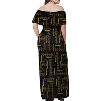 Hawaii Brown Plumeria Lei Black Family Matching Off Shoulder Maxi Dress and Hawaiian Shirt Frangipani Floral Heritage Art