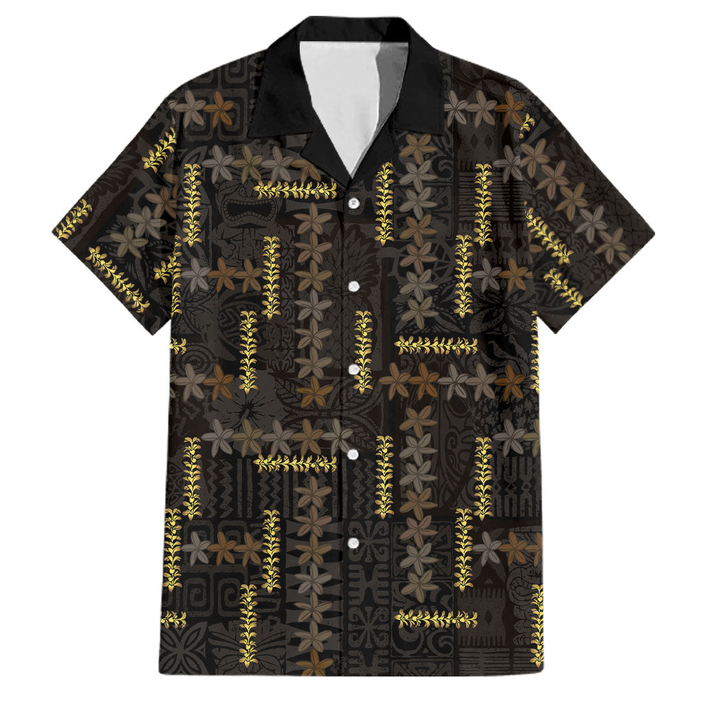 Hawaii Brown Plumeria Lei Black Family Matching Puletasi and Hawaiian Shirt Frangipani Floral Heritage Art