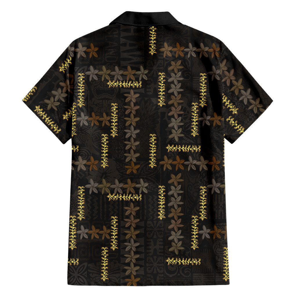 Hawaii Brown Plumeria Lei Black Family Matching Summer Maxi Dress and Hawaiian Shirt Frangipani Floral Heritage Art