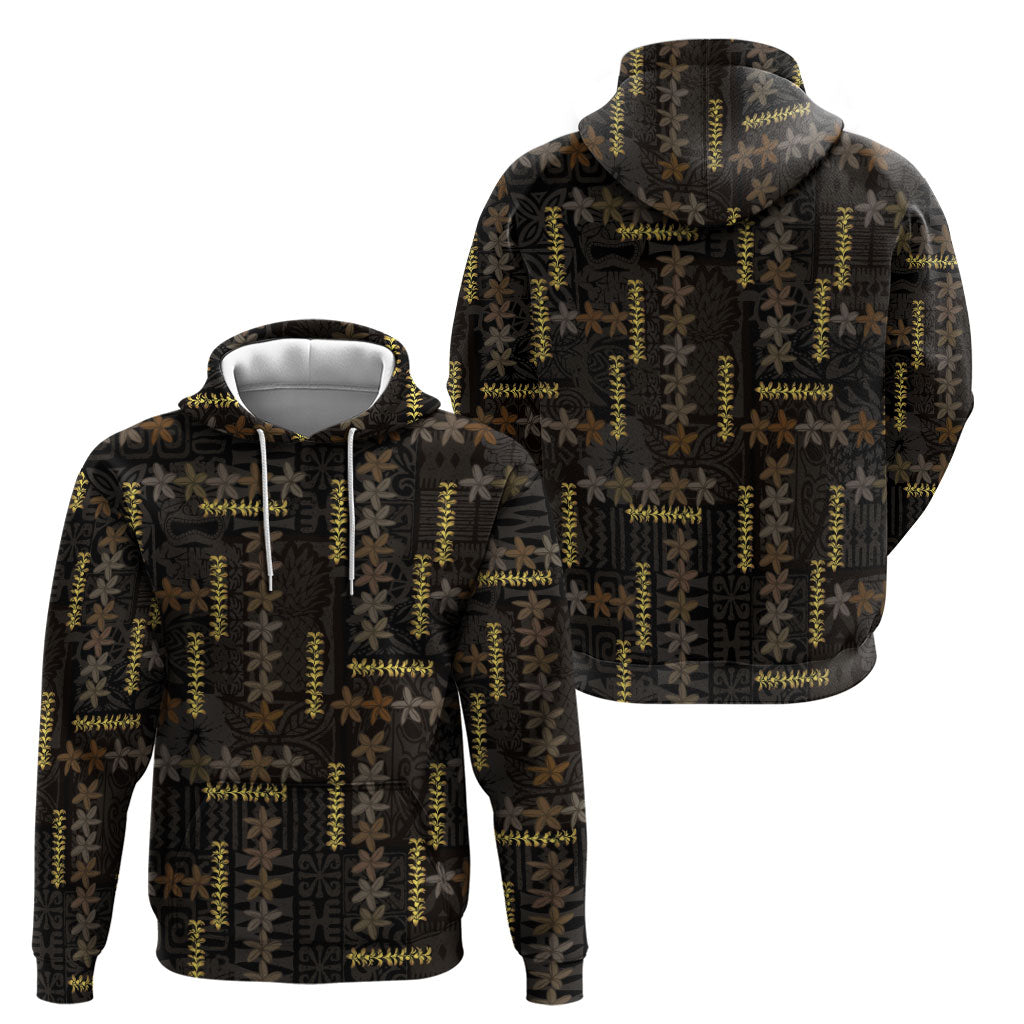 Hawaii Brown Plumeria Lei Black Hoodie Frangipani Floral Heritage Art
