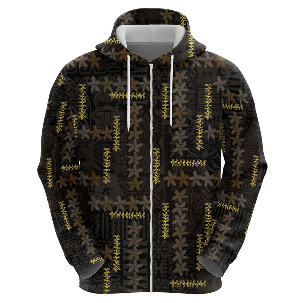 Hawaii Brown Plumeria Lei Black Hoodie Frangipani Floral Heritage Art