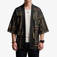 Hawaii Brown Plumeria Lei Black Kimono Frangipani Floral Heritage Art