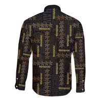 Hawaii Brown Plumeria Lei Black Long Sleeve Button Shirt Frangipani Floral Heritage Art