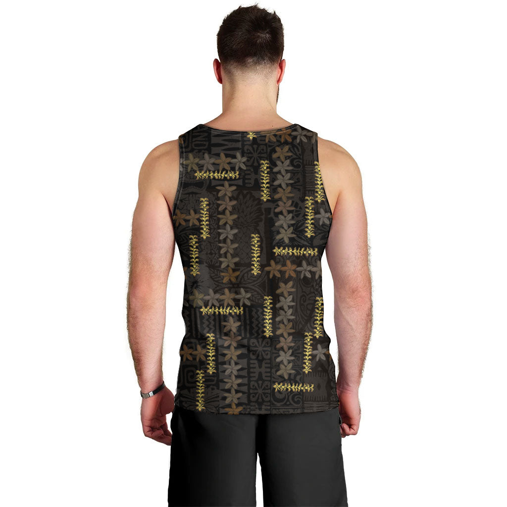 Hawaii Brown Plumeria Lei Black Men Tank Top Frangipani Floral Heritage Art