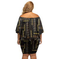 Hawaii Brown Plumeria Lei Black Off Shoulder Short Dress Frangipani Floral Heritage Art