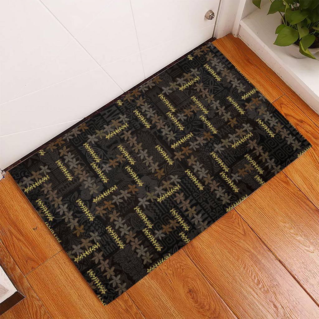 Hawaii Brown Plumeria Lei Black Rubber Doormat Frangipani Floral Heritage Art