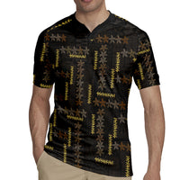 Hawaii Brown Plumeria Lei Black Rugby Jersey Frangipani Floral Heritage Art