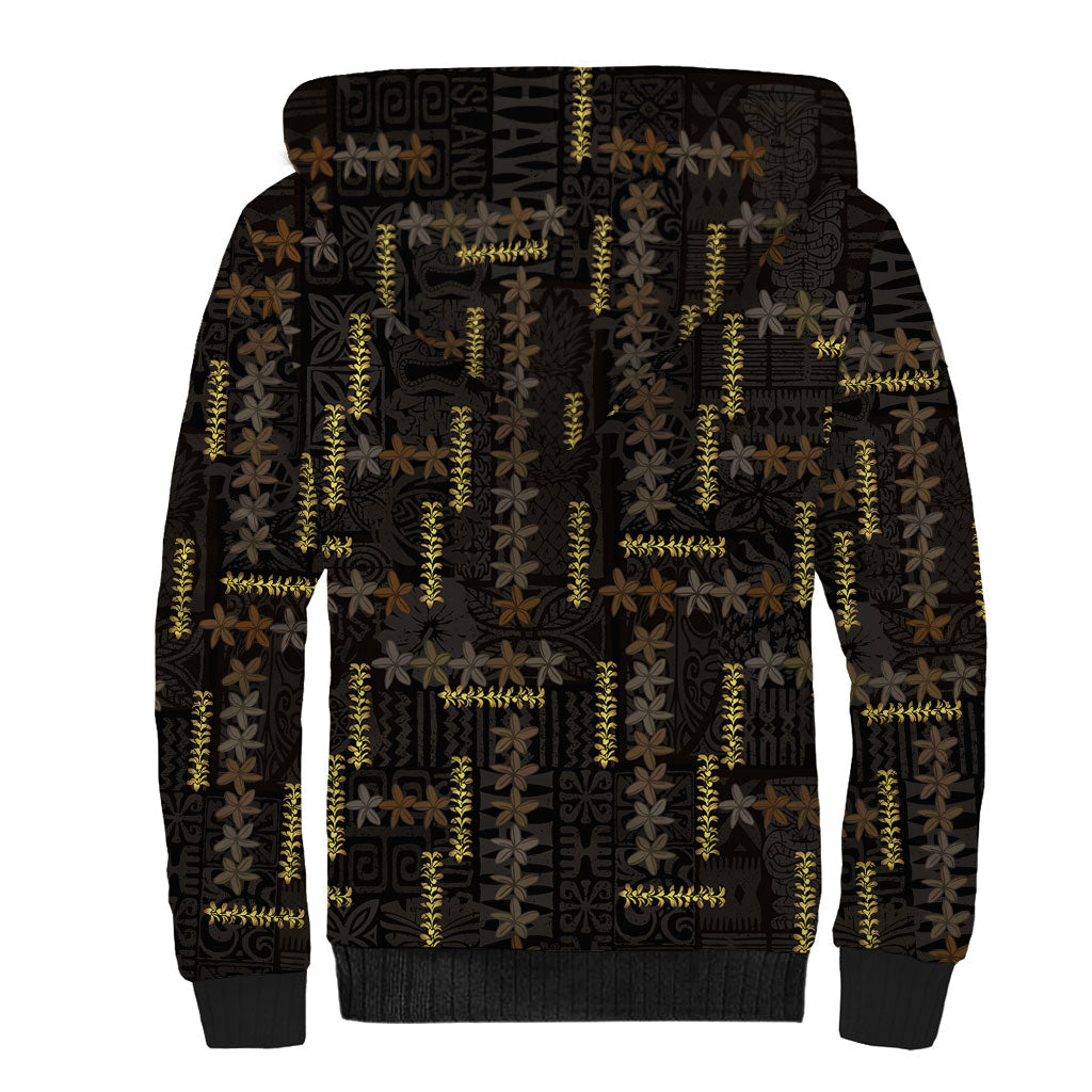 Hawaii Brown Plumeria Lei Black Sherpa Hoodie Frangipani Floral Heritage Art