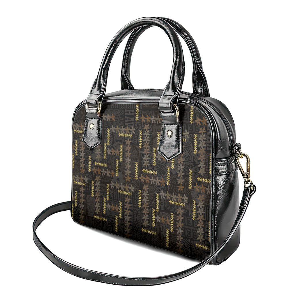 Hawaii Brown Plumeria Lei Black Shoulder Handbag Frangipani Floral Heritage Art