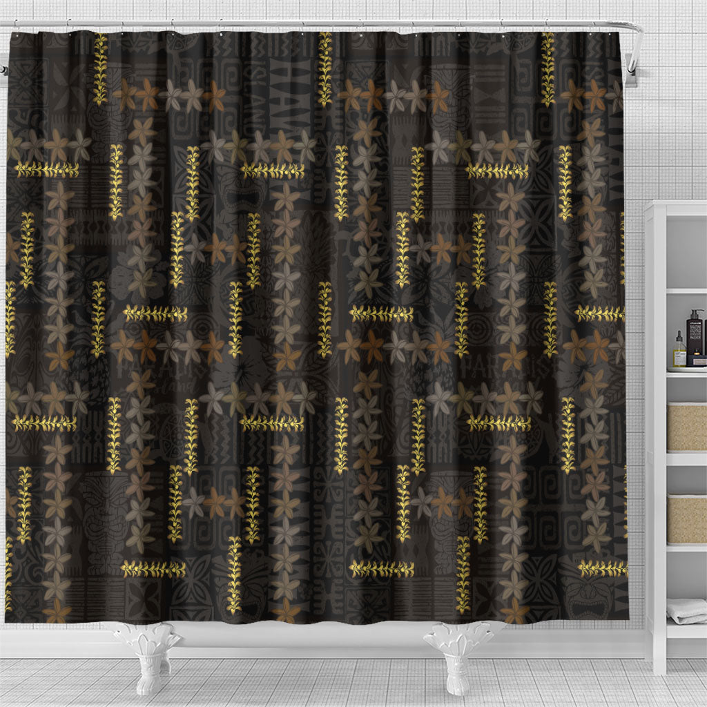Hawaii Brown Plumeria Lei Black Shower Curtain Frangipani Floral Heritage Art
