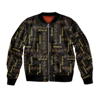 Hawaii Brown Plumeria Lei Black Sleeve Zip Bomber Jacket Frangipani Floral Heritage Art