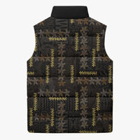 Hawaii Brown Plumeria Lei Black Sleeveless Puffer Jacket Frangipani Floral Heritage Art