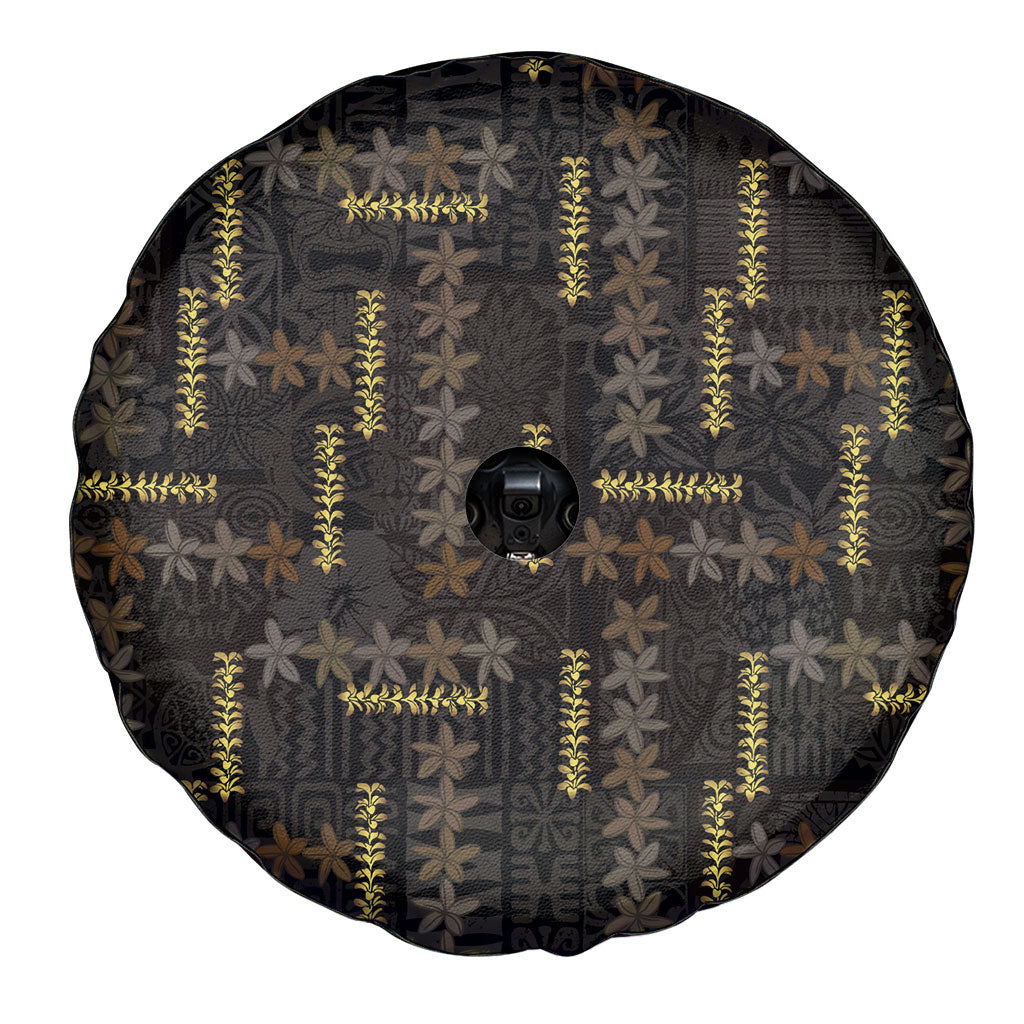 Hawaii Brown Plumeria Lei Black Spare Tire Cover Frangipani Floral Heritage Art