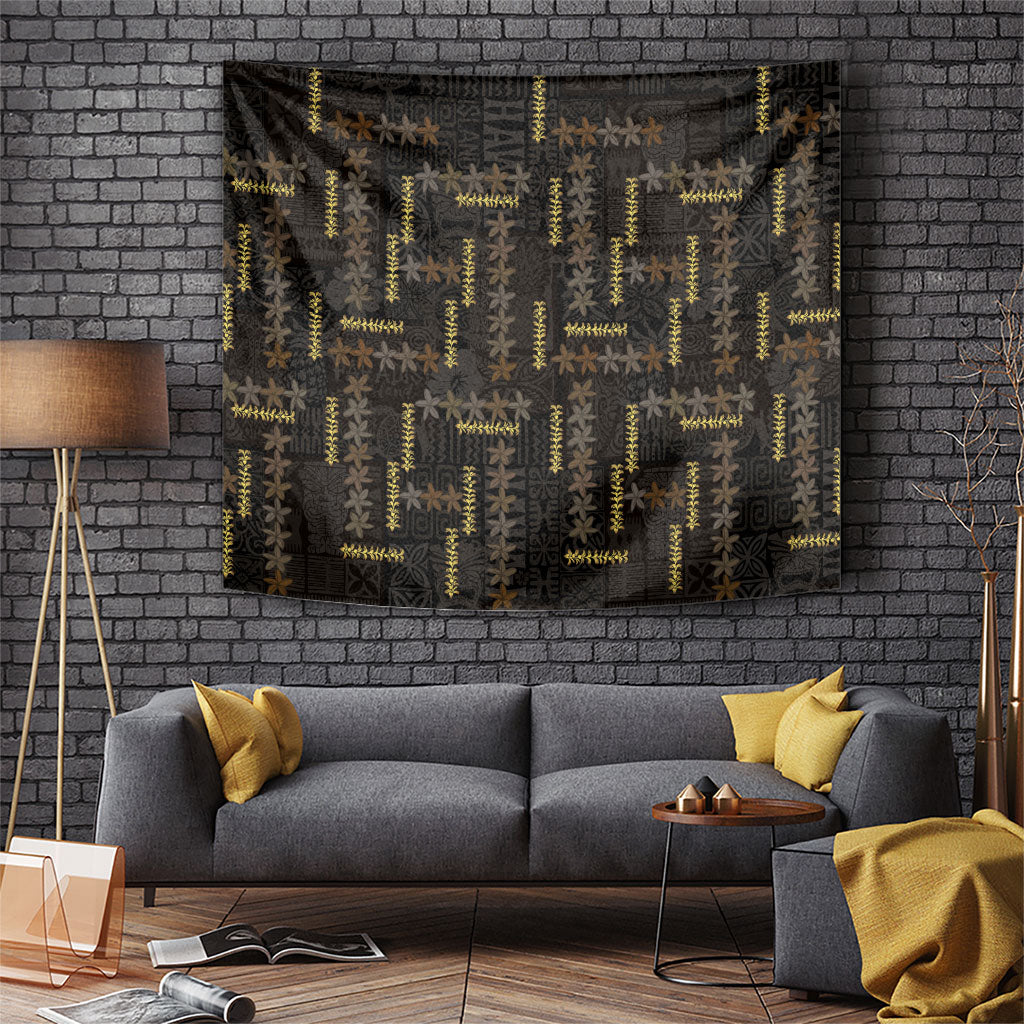 Hawaii Brown Plumeria Lei Black Tapestry Frangipani Floral Heritage Art LT01 Black - Polynesian Pride