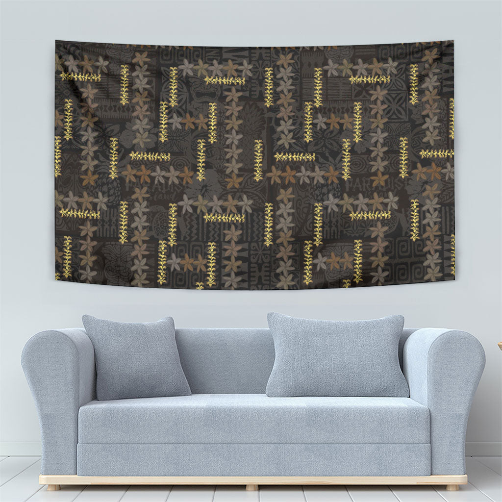 Hawaii Brown Plumeria Lei Black Tapestry Frangipani Floral Heritage Art
