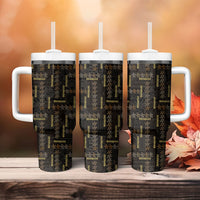 Hawaii Brown Plumeria Lei Black Tumbler With Handle Frangipani Floral Heritage Art