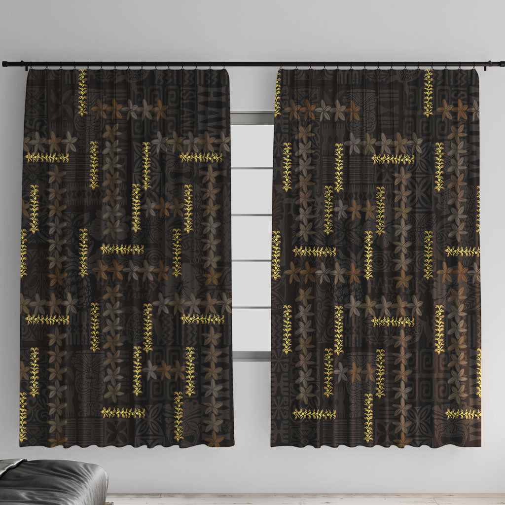 Hawaii Brown Plumeria Lei Black Window Curtain Frangipani Floral Heritage Art LT01 With Hooks Black - Polynesian Pride