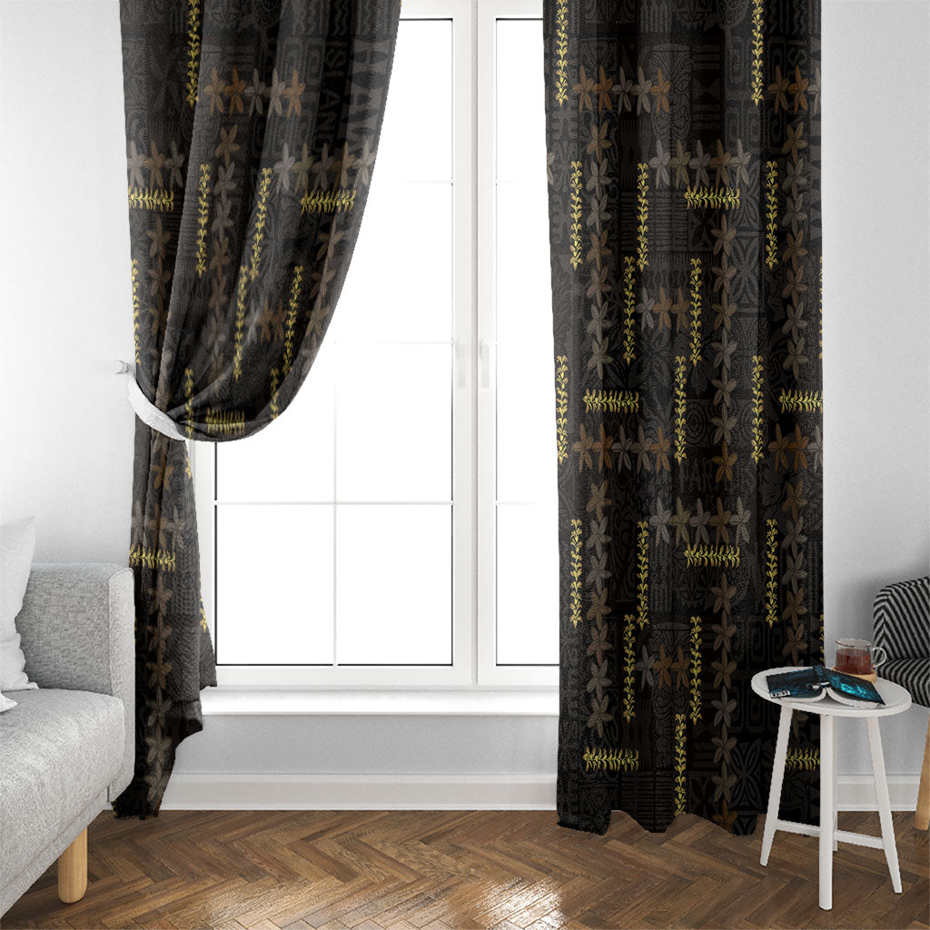 Hawaii Brown Plumeria Lei Black Window Curtain Frangipani Floral Heritage Art