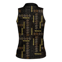Hawaii Brown Plumeria Lei Black Women Sleeveless Polo Shirt Frangipani Floral Heritage Art