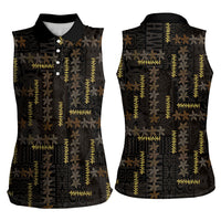 Hawaii Brown Plumeria Lei Black Women Sleeveless Polo Shirt Frangipani Floral Heritage Art