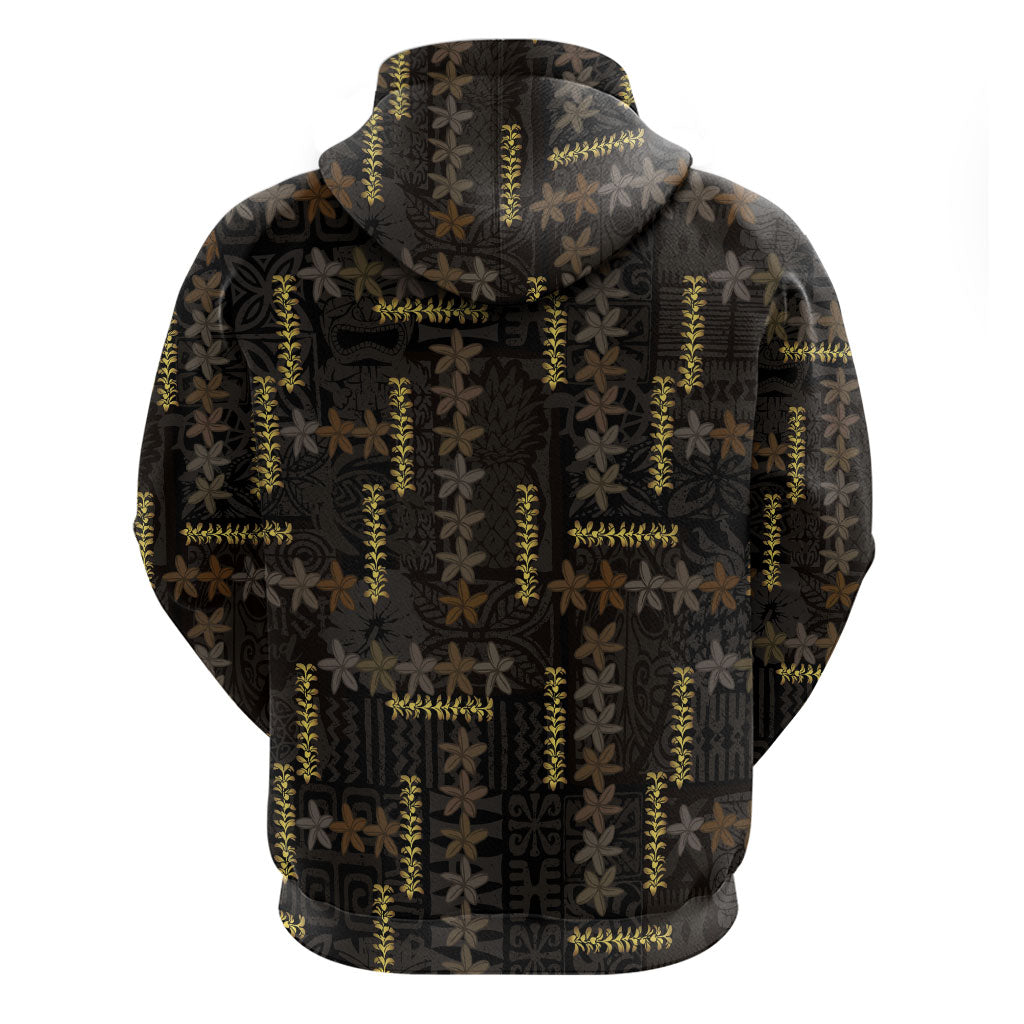 Hawaii Brown Plumeria Lei Black Zip Hoodie Frangipani Floral Heritage Art