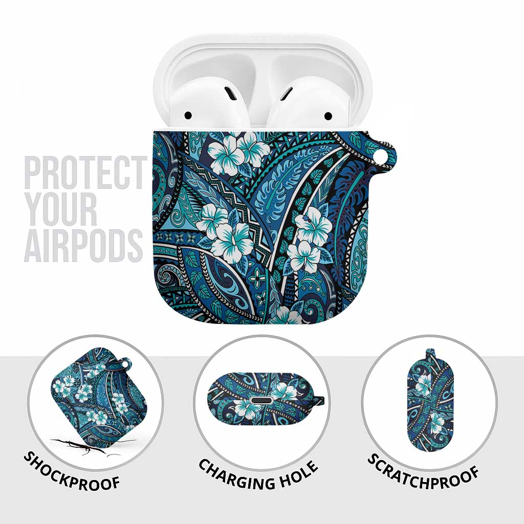 Polynesian Hibiscus Tropical Blue Floral AirPods Case Tribal Pattern - Polynesian Pride