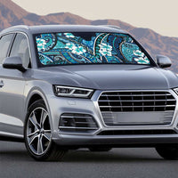 Polynesian Hibiscus Tropical Blue Floral Auto Sun Shade Tribal Pattern - Polynesian Pride