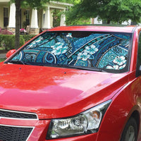Polynesian Hibiscus Tropical Blue Floral Auto Sun Shade Tribal Pattern - Polynesian Pride