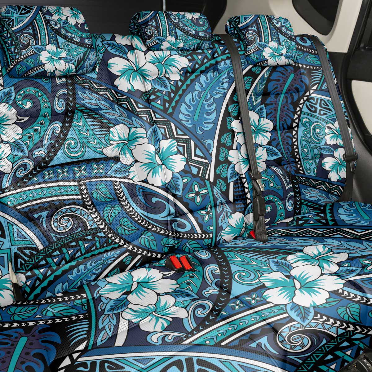 Polynesian Hibiscus Tropical Blue Floral Back Car Seat Cover Tribal Pattern LT01 - Polynesian Pride
