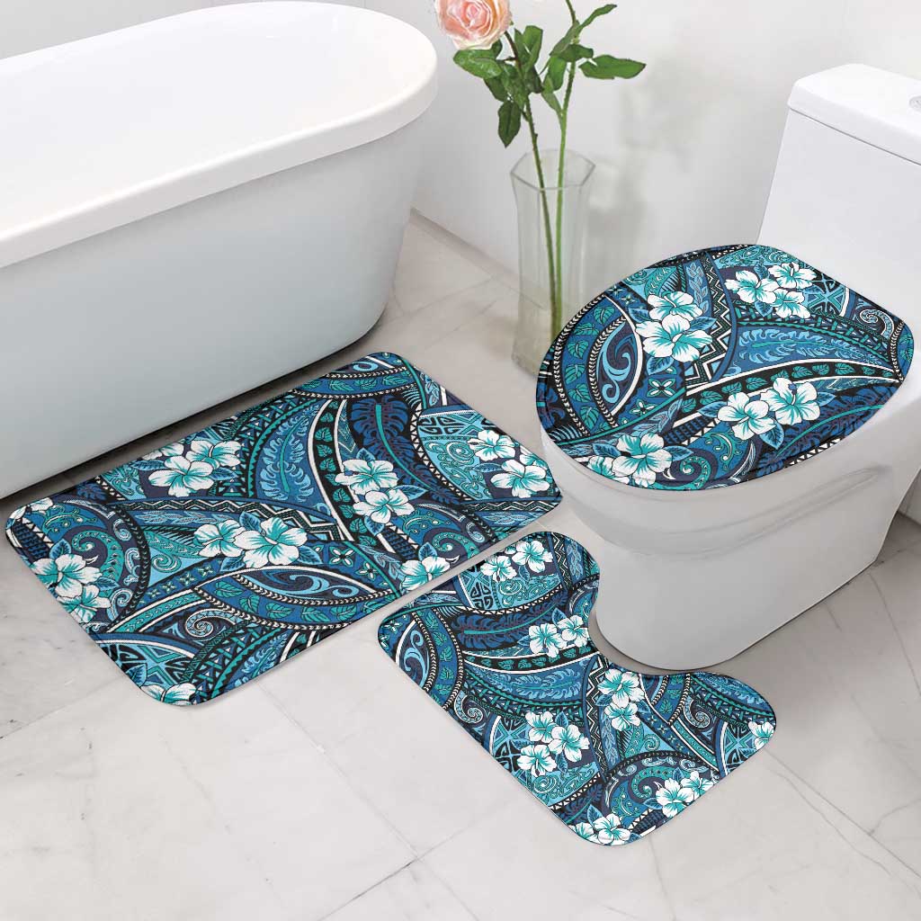 Polynesian Hibiscus Tropical Blue Floral Bathroom Set Tribal Pattern - Polynesian Pride
