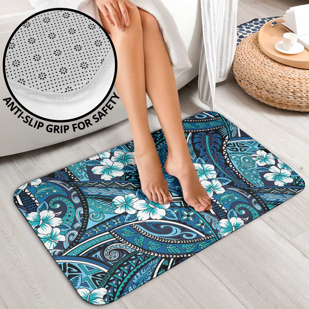 Polynesian Hibiscus Tropical Blue Floral Bathroom Set Tribal Pattern - Polynesian Pride