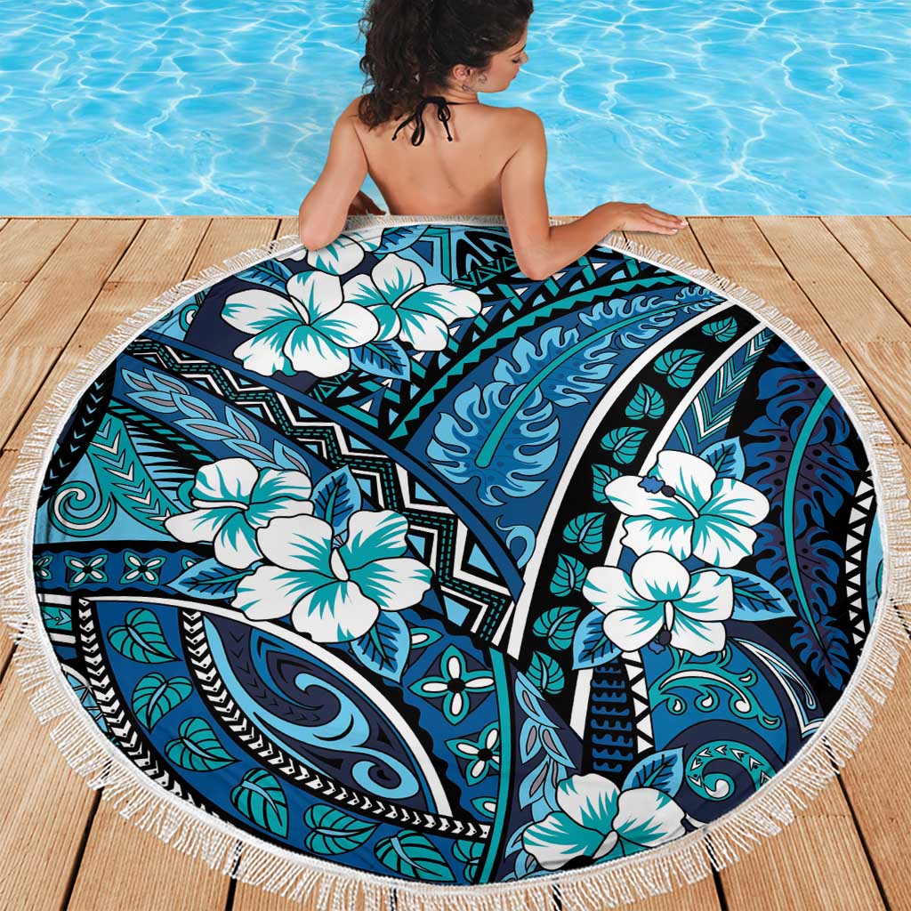 Polynesian Hibiscus Tropical Blue Floral Beach Blanket Tribal Pattern - Polynesian Pride
