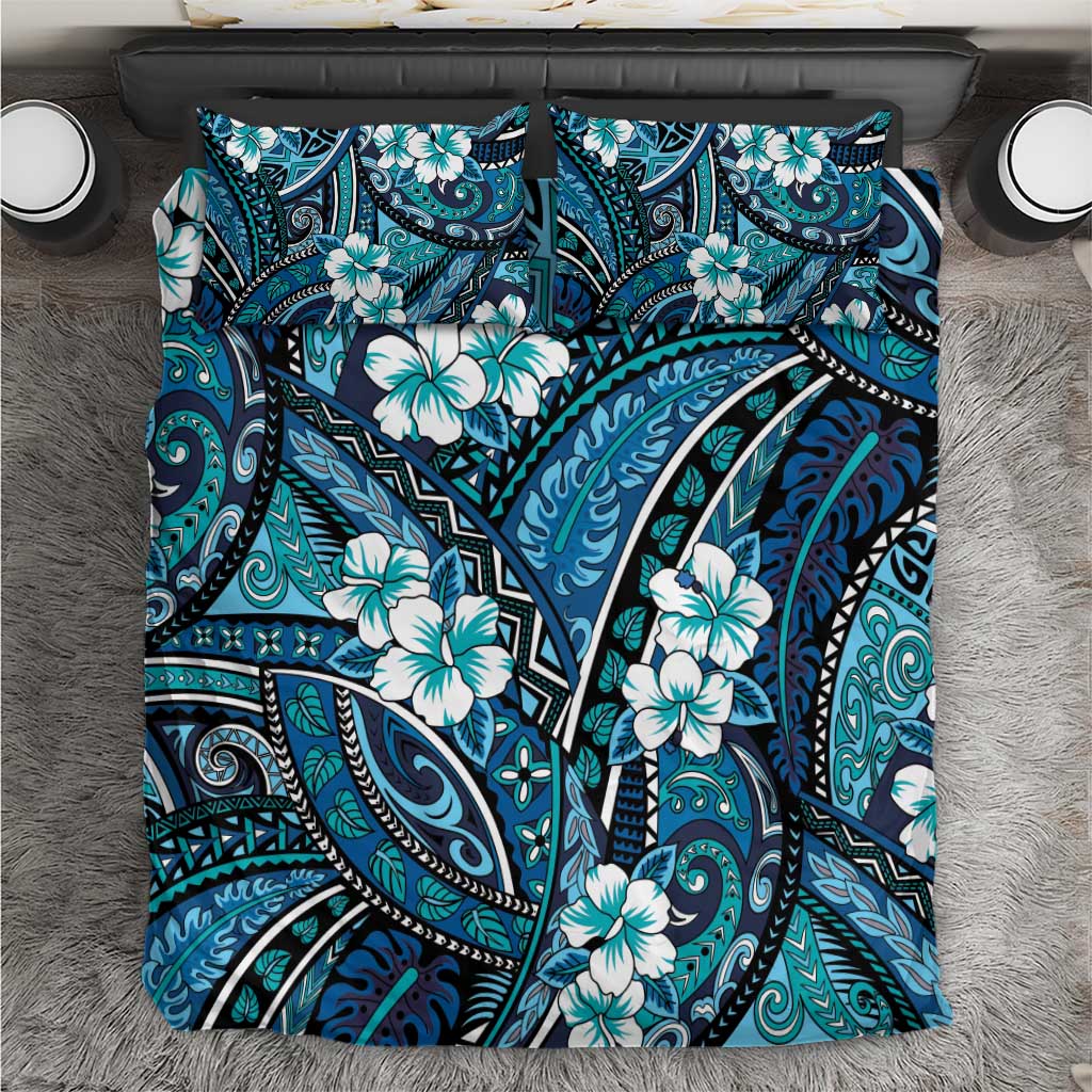 Polynesian Hibiscus Tropical Blue Floral Bedding Set Tribal Pattern LT01 Blue - Polynesian Pride