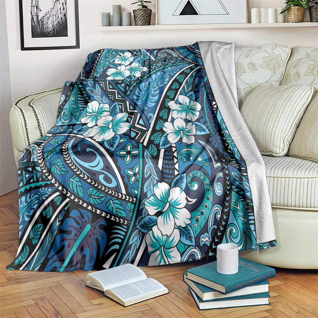 Polynesian Hibiscus Tropical Blue Floral Blanket Tribal Pattern LT01 Blue - Polynesian Pride