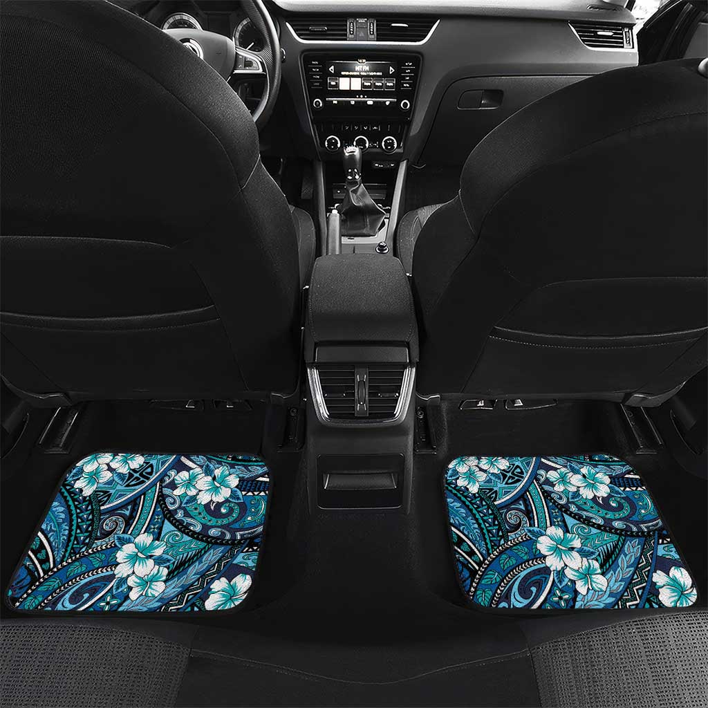 Polynesian Hibiscus Tropical Blue Floral Car Mats Tribal Pattern - Polynesian Pride