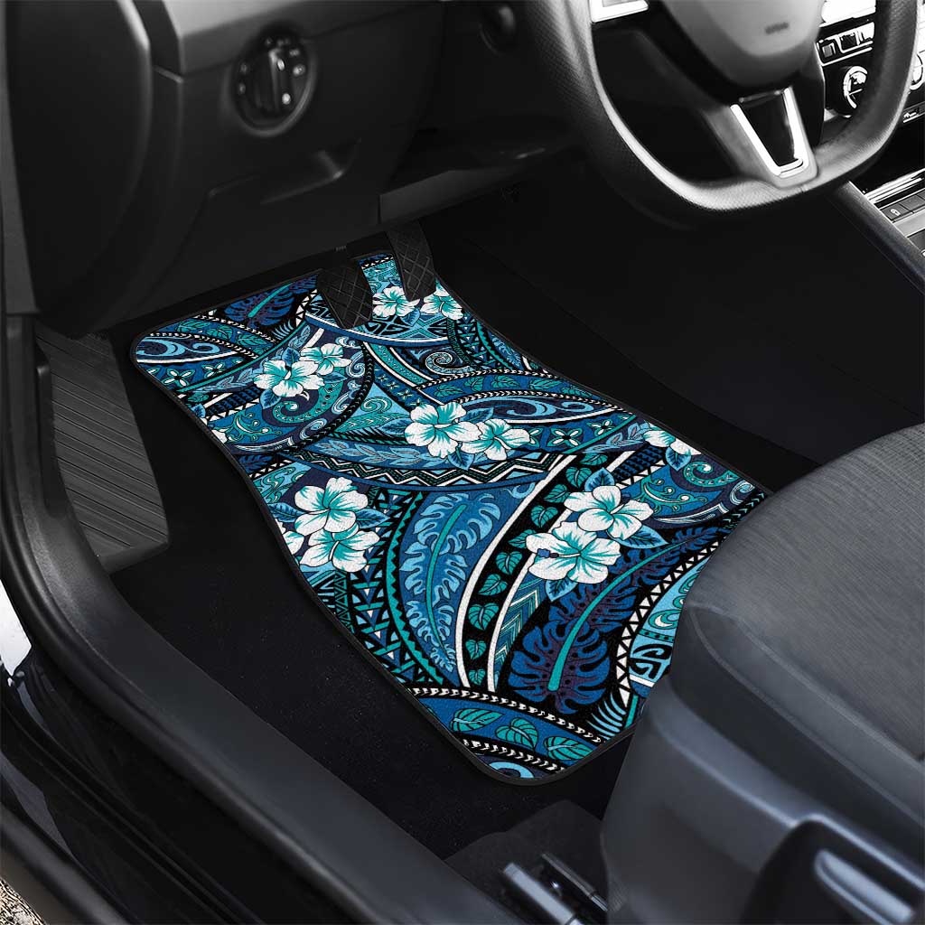 Polynesian Hibiscus Tropical Blue Floral Car Mats Tribal Pattern - Polynesian Pride